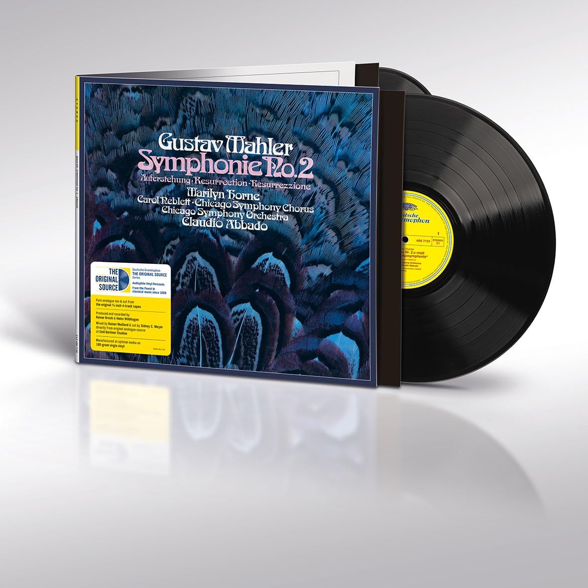 Vinyl record of Mahler's Symphony No. 2 with blue and black cover art.