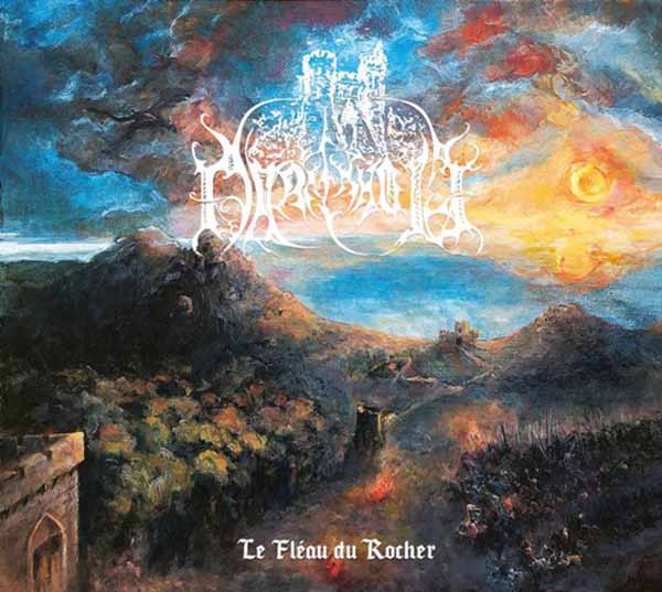 Darkenhold album cover: painted landscape with castle and stormy sky.