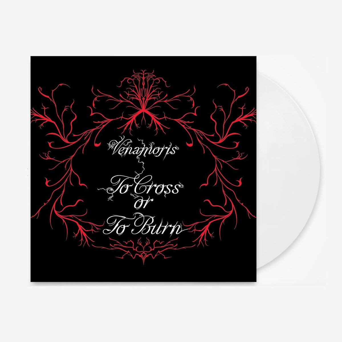 White vinyl record with black and red ornate tree-branch design.