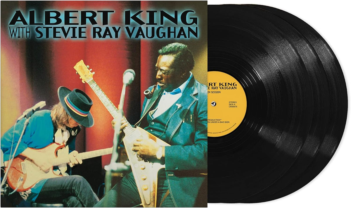 Album cover for "Albert King with Stevie Ray Vaughan - In Session" featuring both musicians.