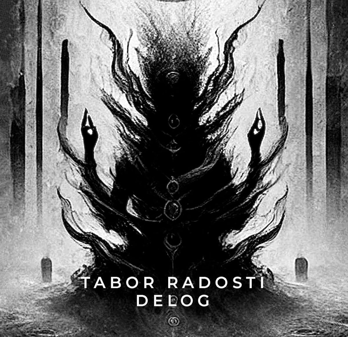 Dark, abstract figure with outstretched arms on a CD cover.