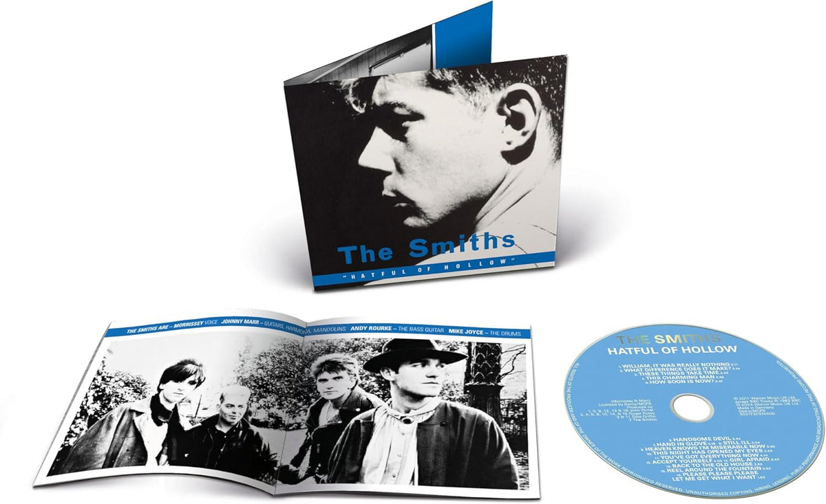 The Smiths "Hatful of Hollow" CD with band photo and tracklist.