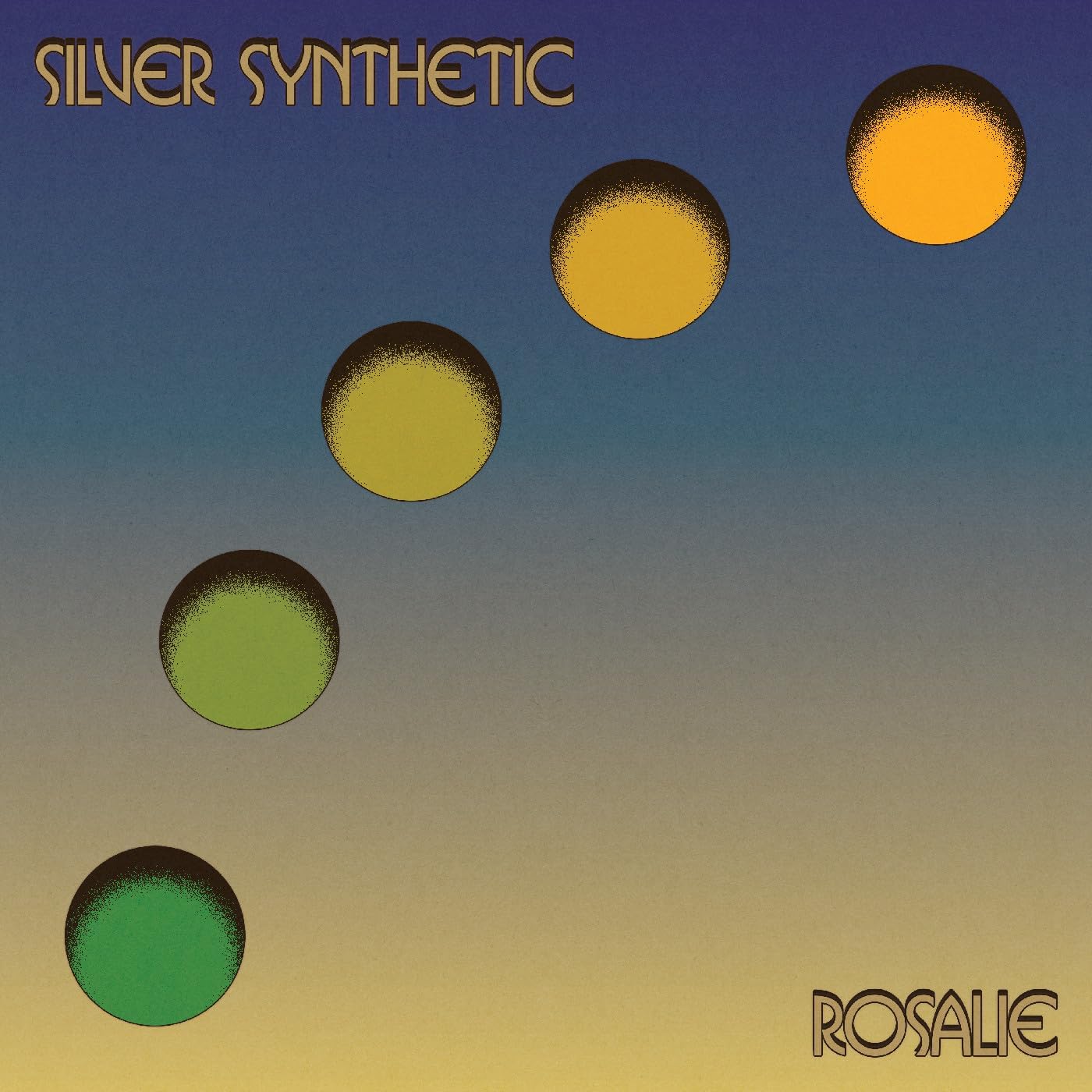Silver vinyl record cover with abstract circles and text “Rosalie”.