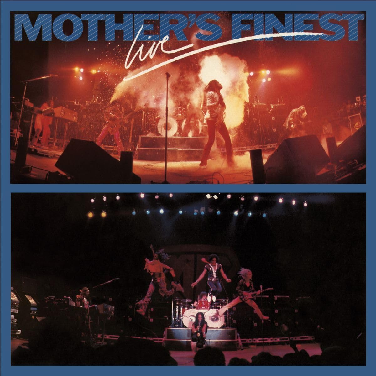 Album cover for Mother's Finest - Live, showing a band performing onstage.