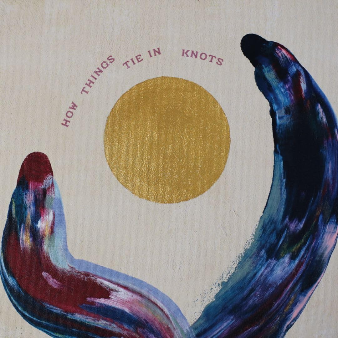 Vinyl record cover with abstract paint strokes and a yellow circle.