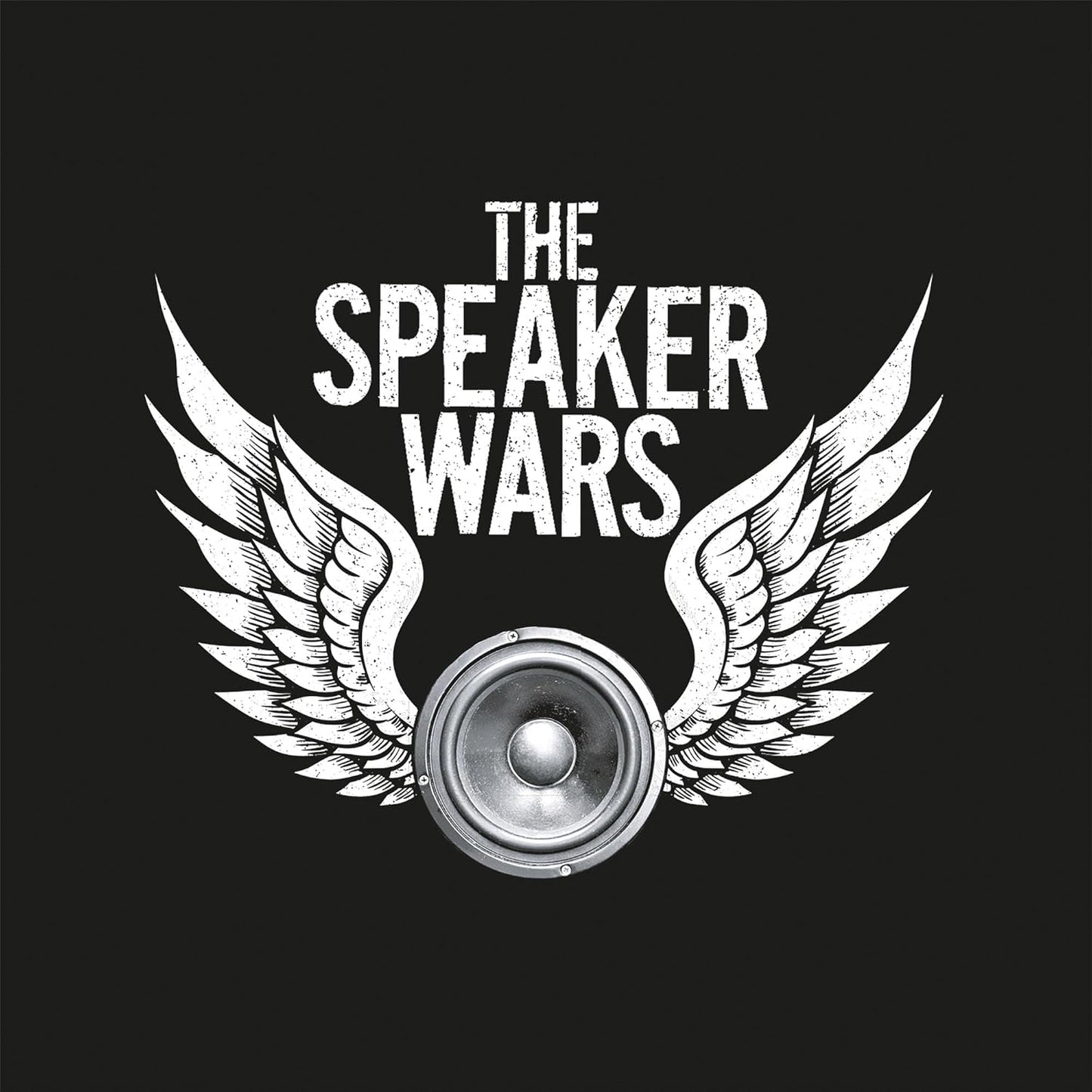 Vinyl record of “Speaker Wars” album, featuring colorful speaker illustrations.