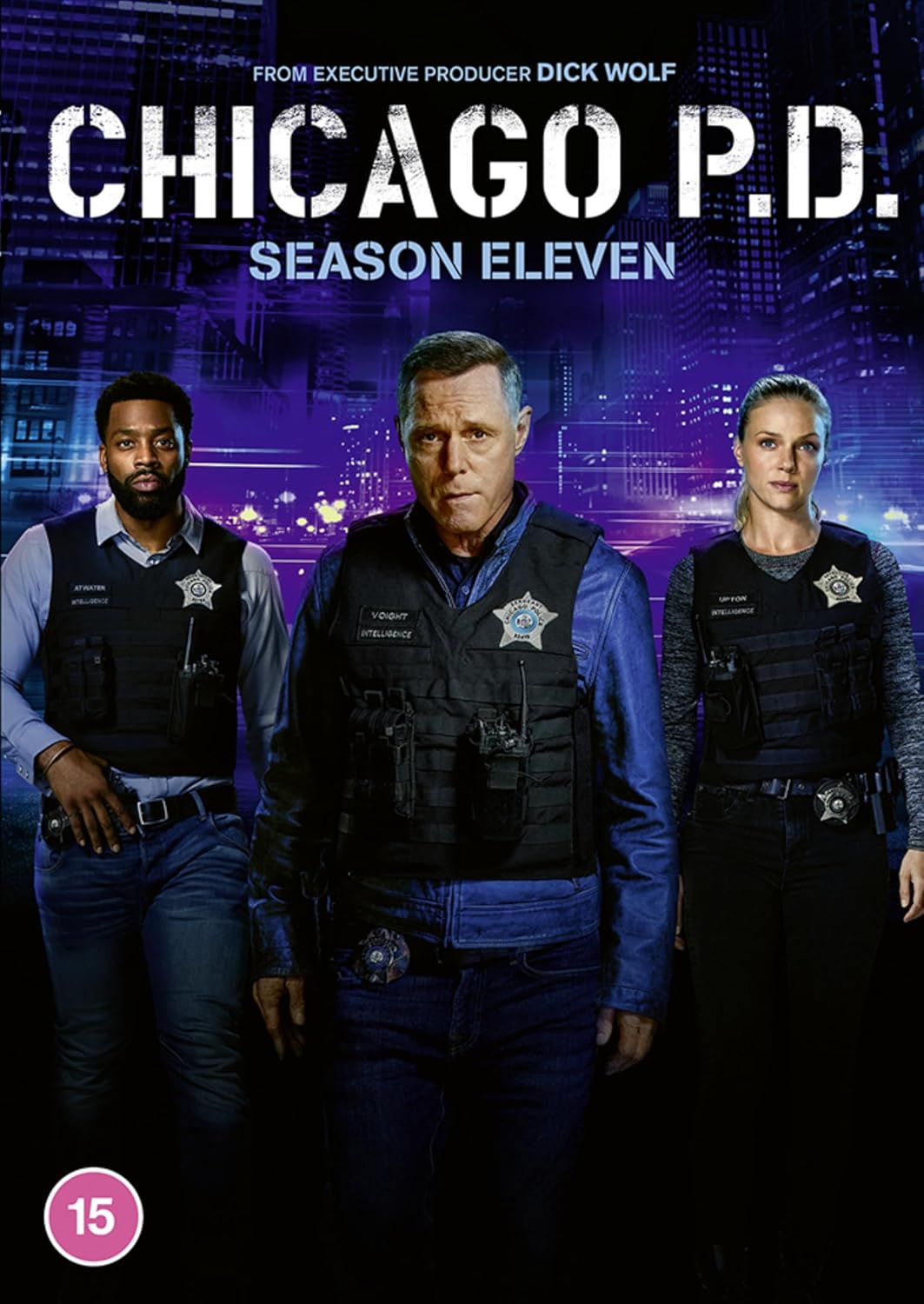 Chicago P.D." Season 11 DVD cover with three police officers in vests.