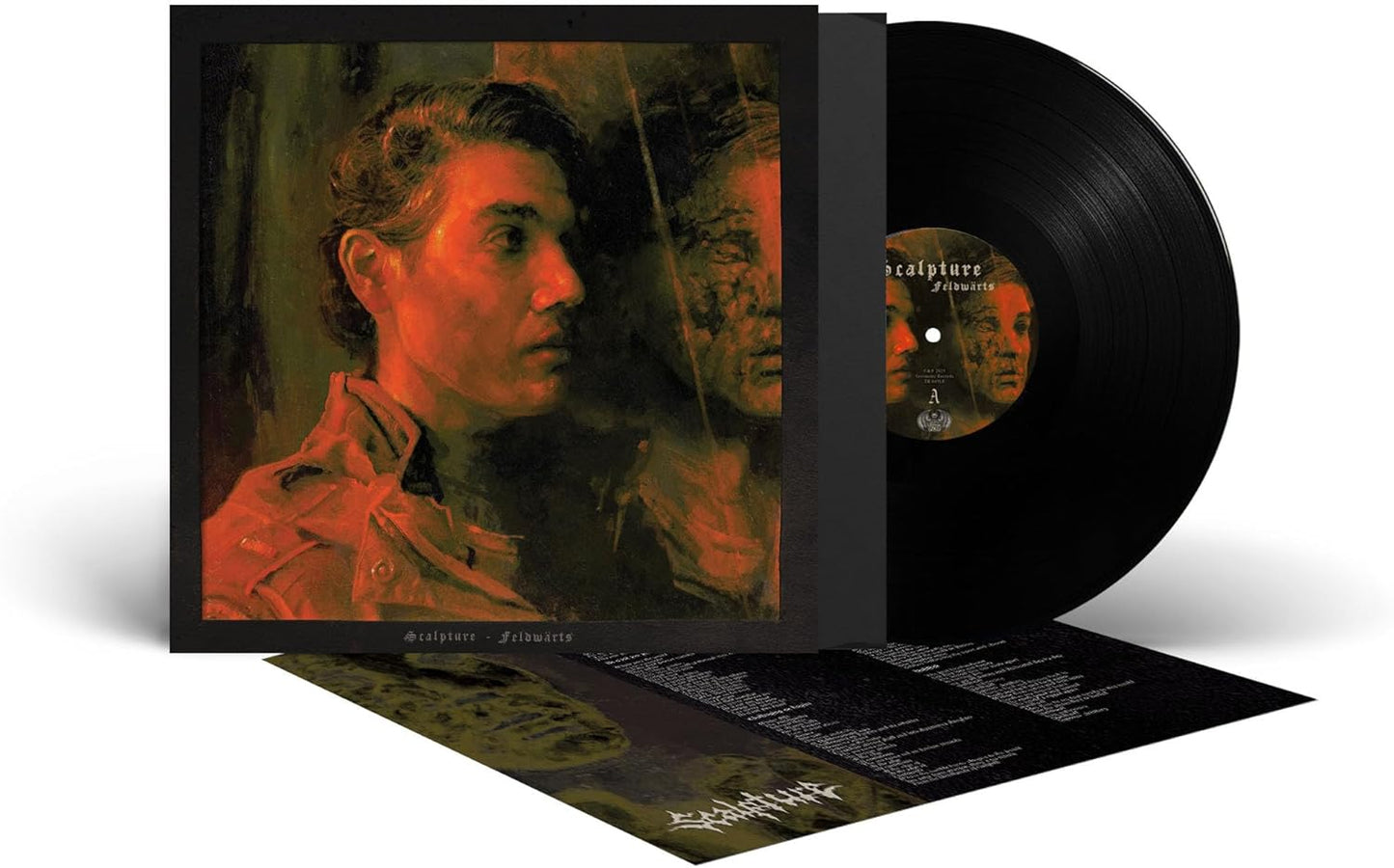 Vinyl record and sleeve featuring a portrait of a person in shadow.