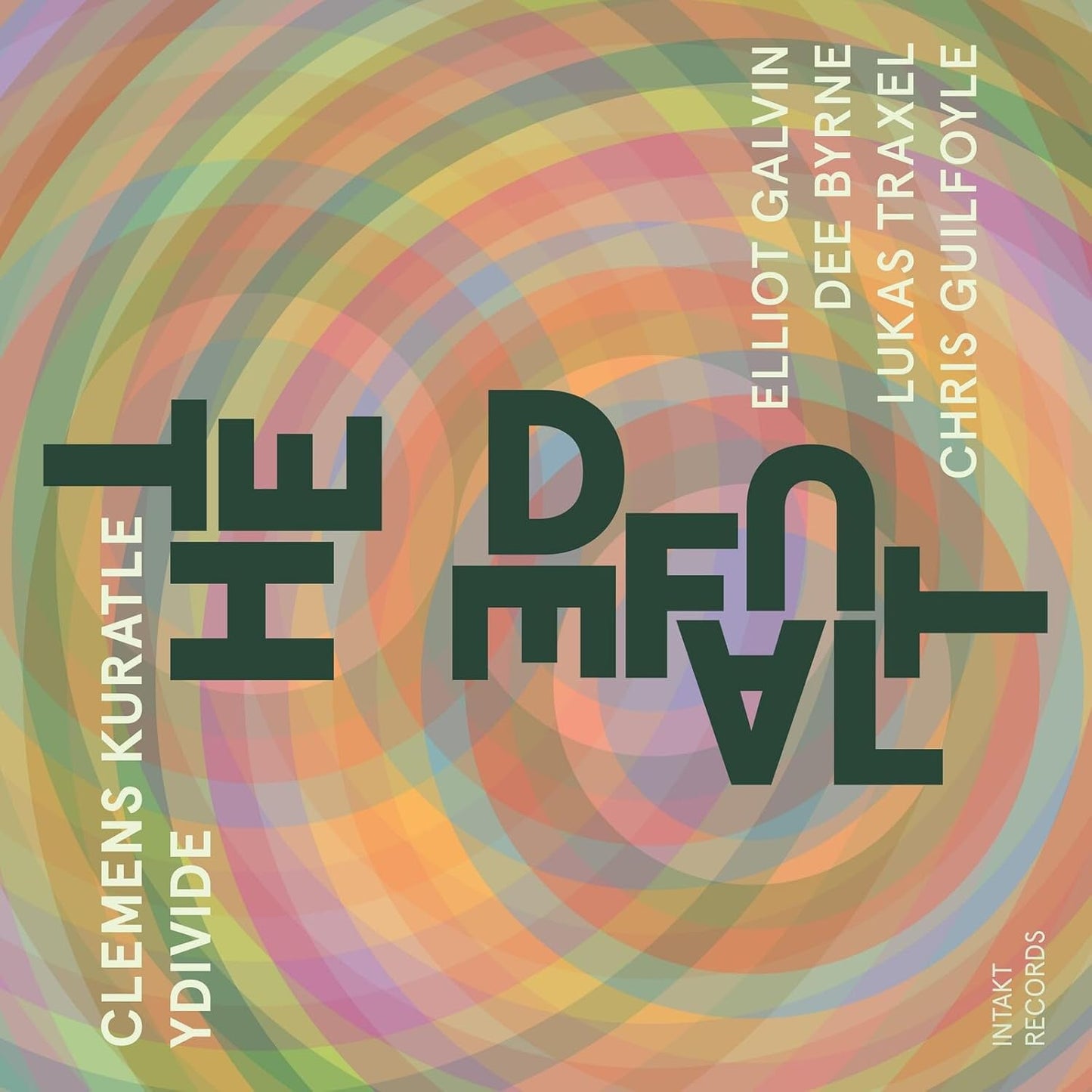 CD cover with concentric circles, bold text reading "The Default" and artist names.