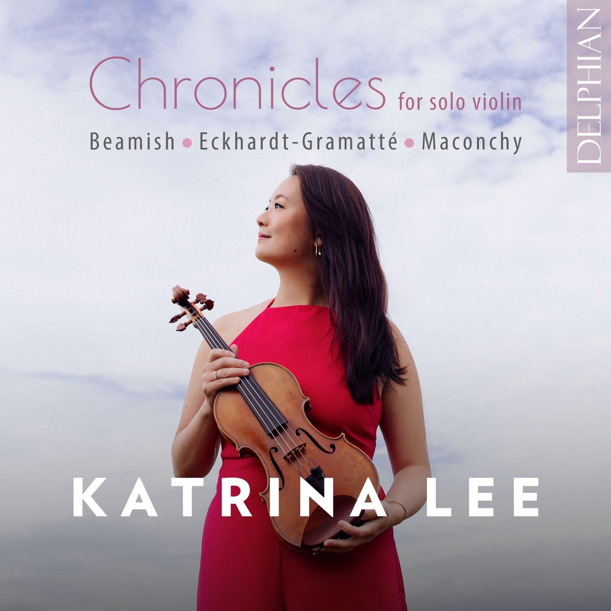 CD cover featuring violinist Katrina Lee holding a violin, with blue background.