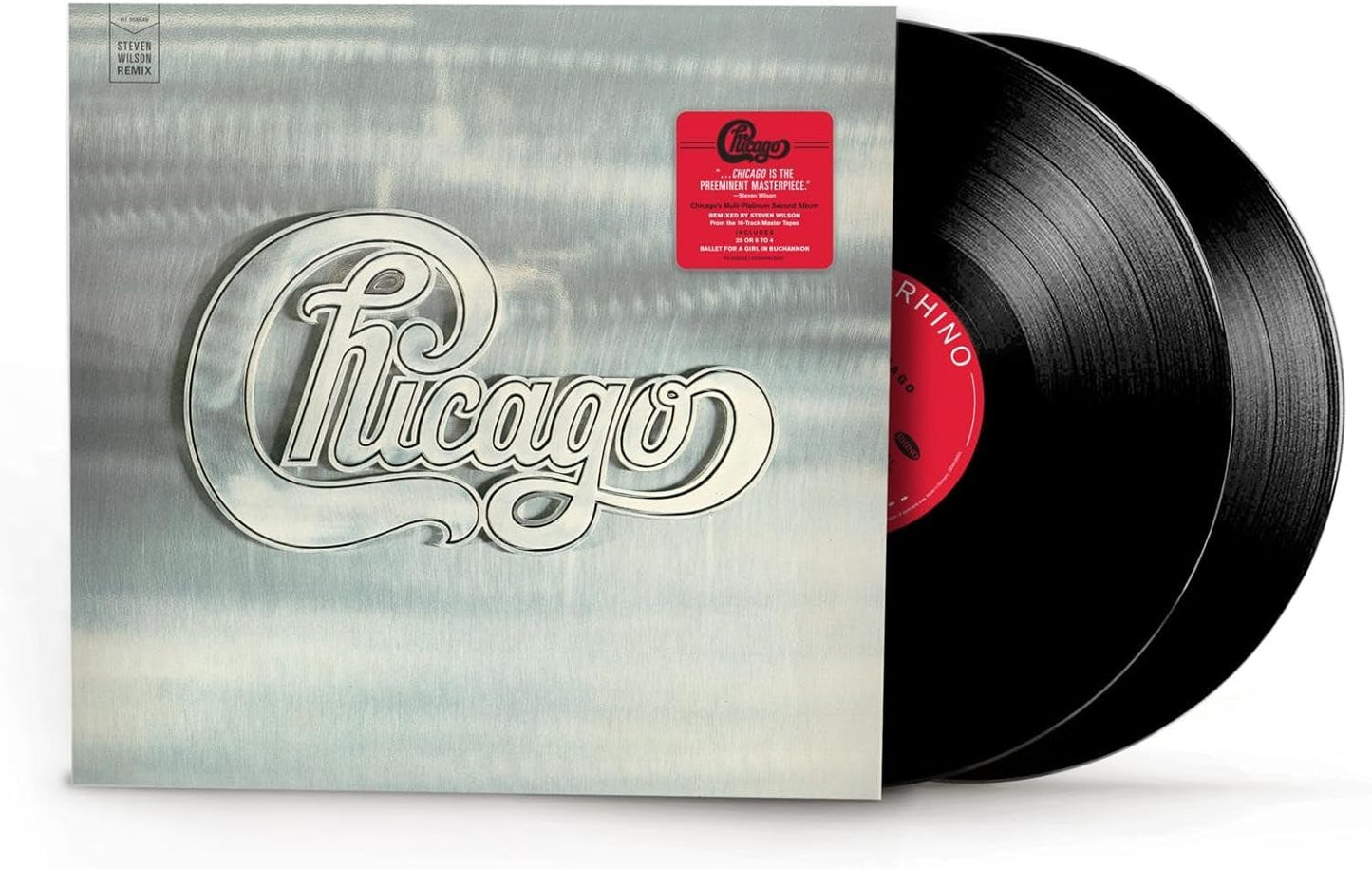 Chicago II" vinyl record with silver textured cover and black discs.