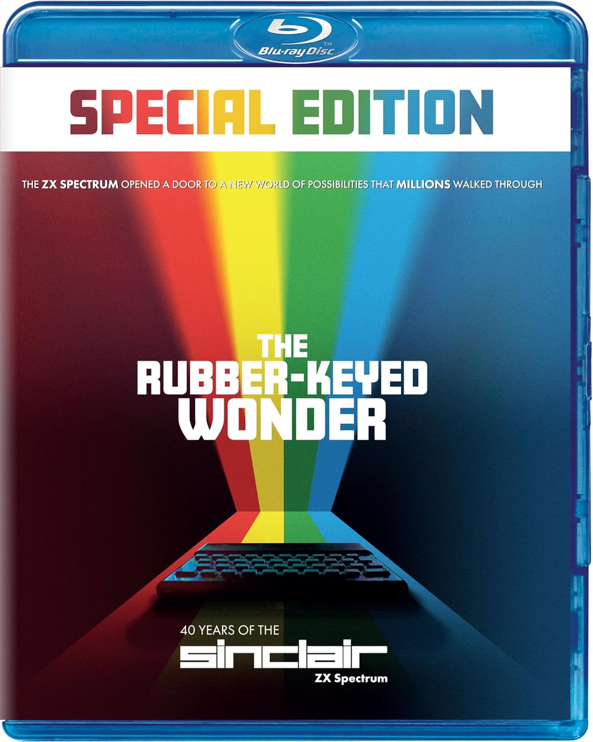 Blu-ray cover for "The Rubber-keyed Wonder" featuring a ZX Spectrum computer.