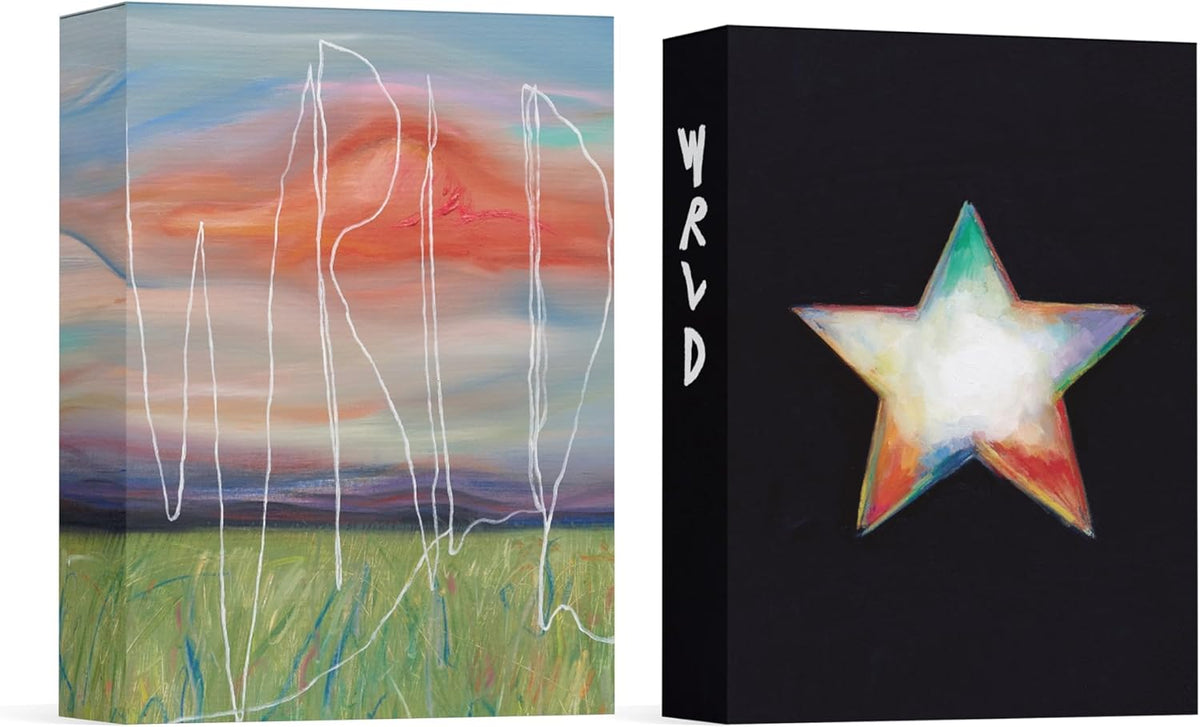 CD case with painted sunset landscape and a colorful star.