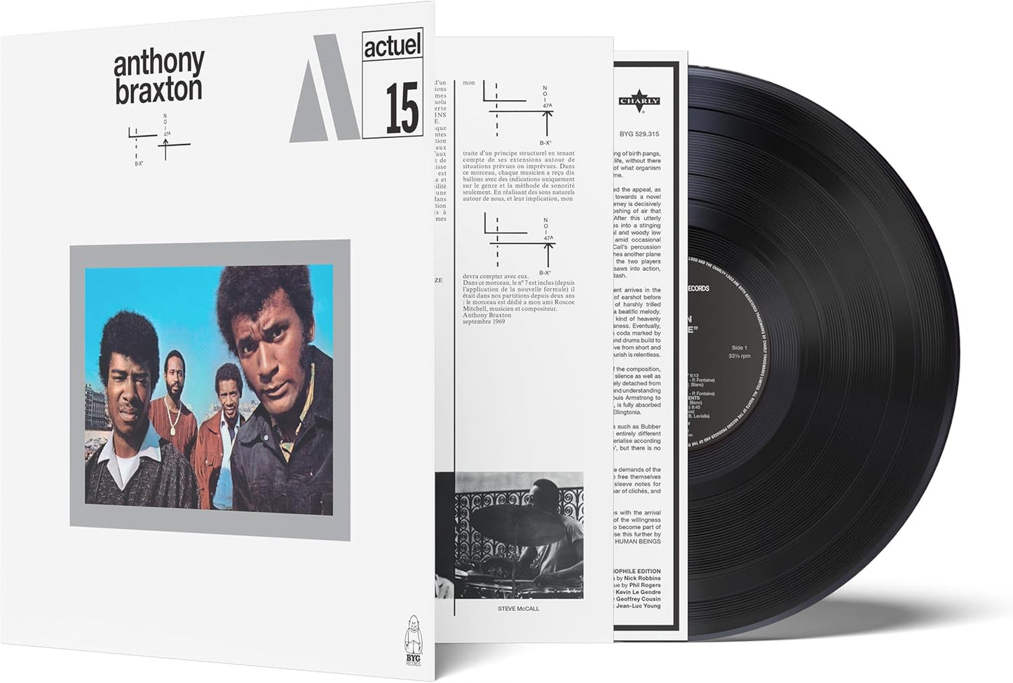 Vinyl record of Anthony Braxton’s “Bx-0 No-47A (Deluxe Edition)” with dark cover art.