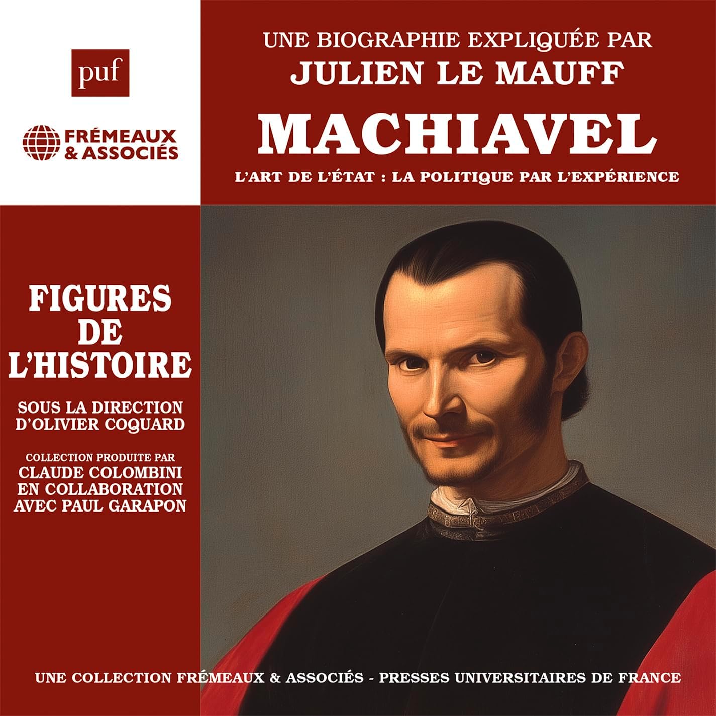 Book cover featuring a portrait of Niccolò Machiavelli in red robes.