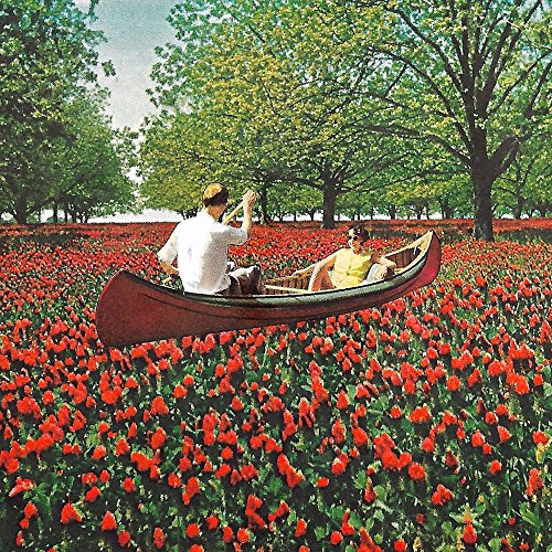 CD cover: Couple in a red canoe floats above a field of flowers.