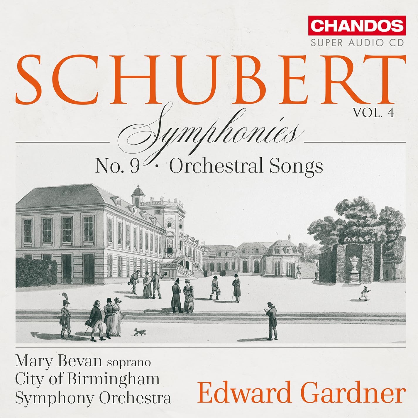 CD cover for Schubert’s Symphonies, Vol. 4, featuring a building illustration.