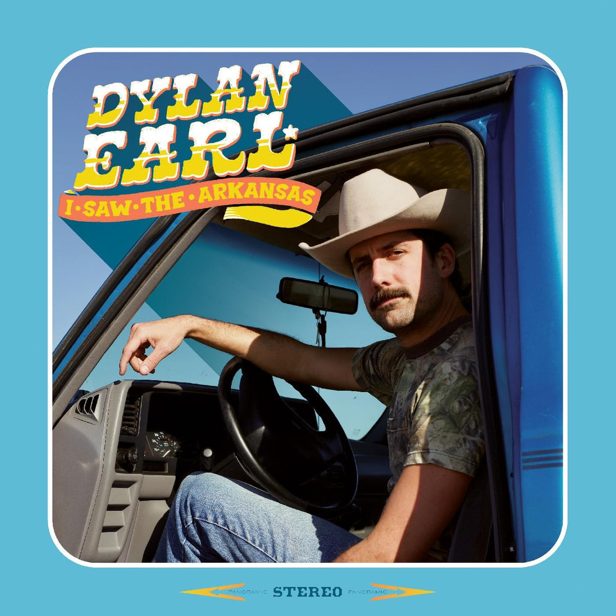 Album cover featuring Dylan Earl, a man in a blue van, with retro text.