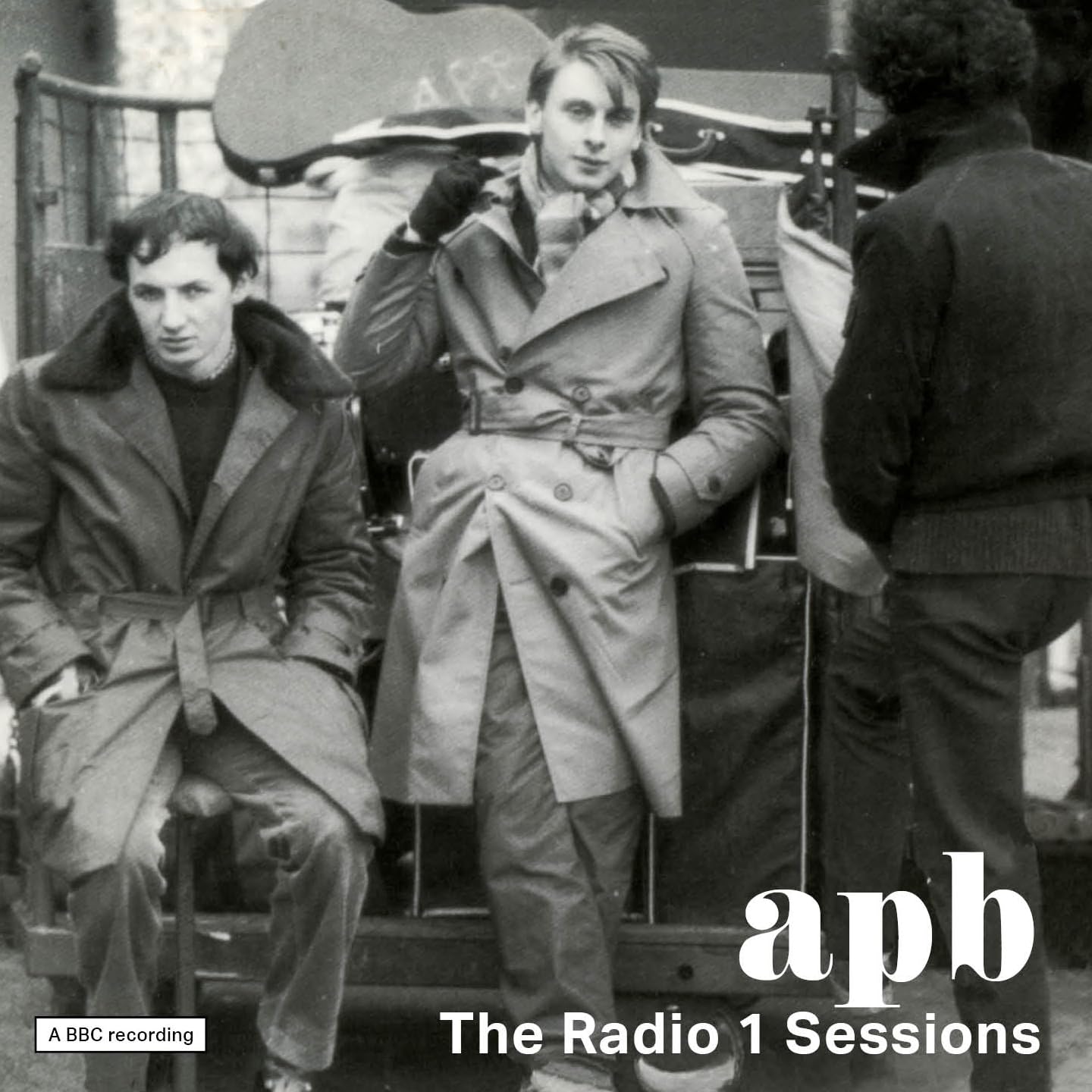 Black and white CD cover of three men, text “apb - The Radio 1 Sessions”.