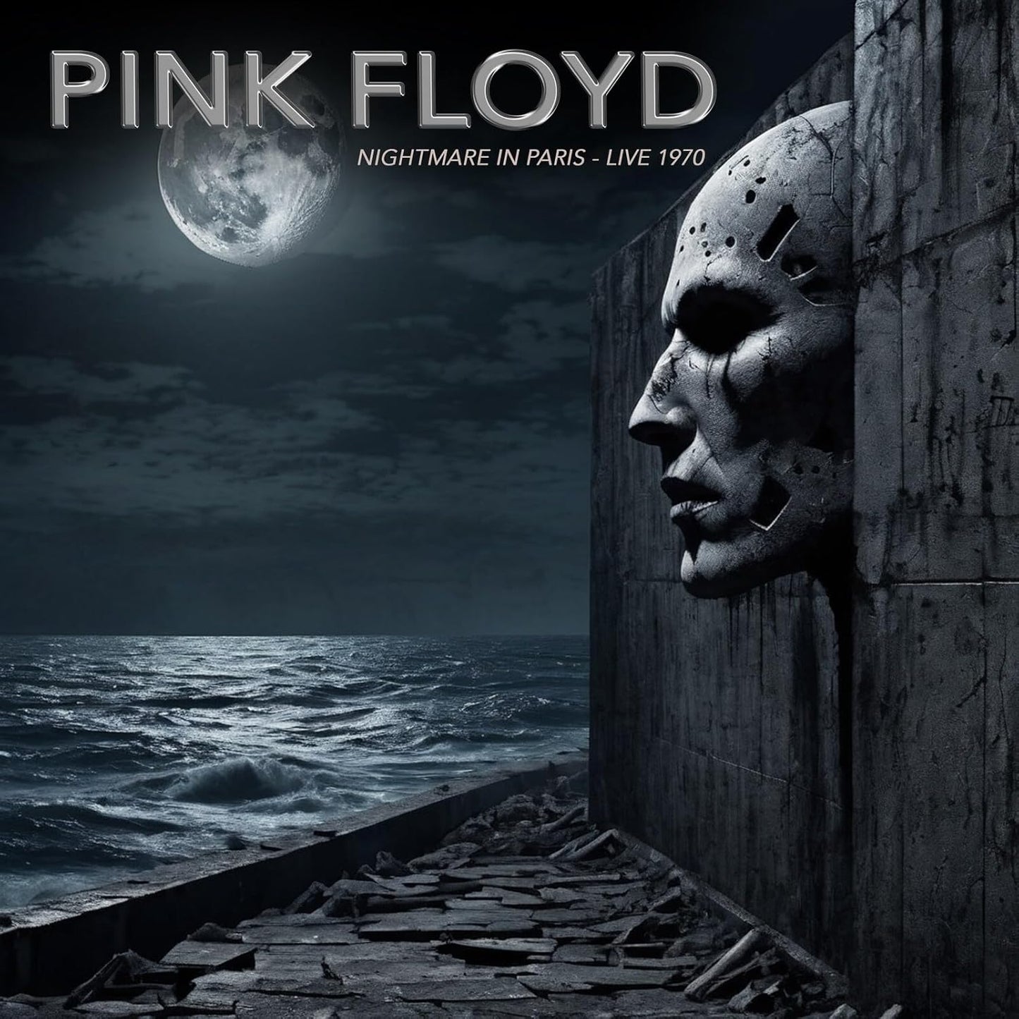 Pink Floyd “Nightmare in Paris” CD cover with a moonlit face and sea.