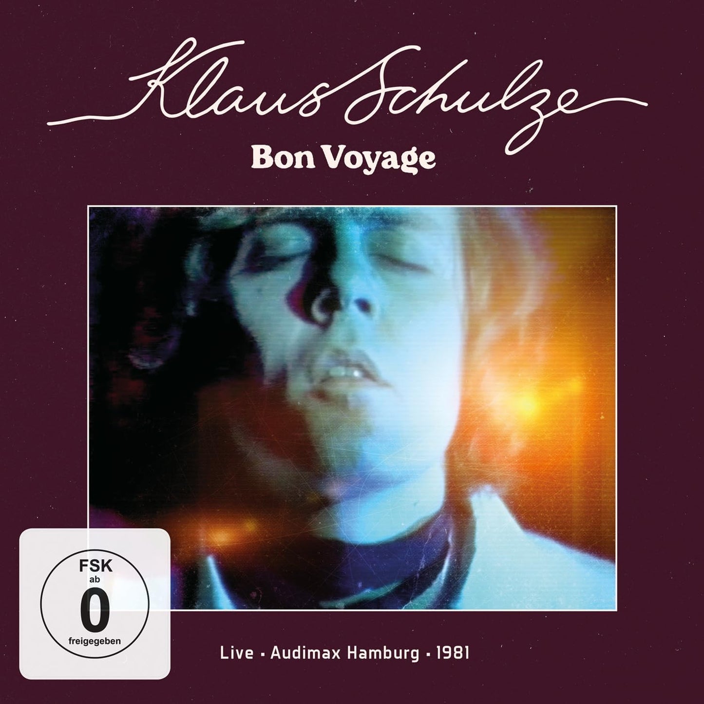 CD cover for Klaus Schulze’s “Bon Voyage” featuring a portrait in blue light.