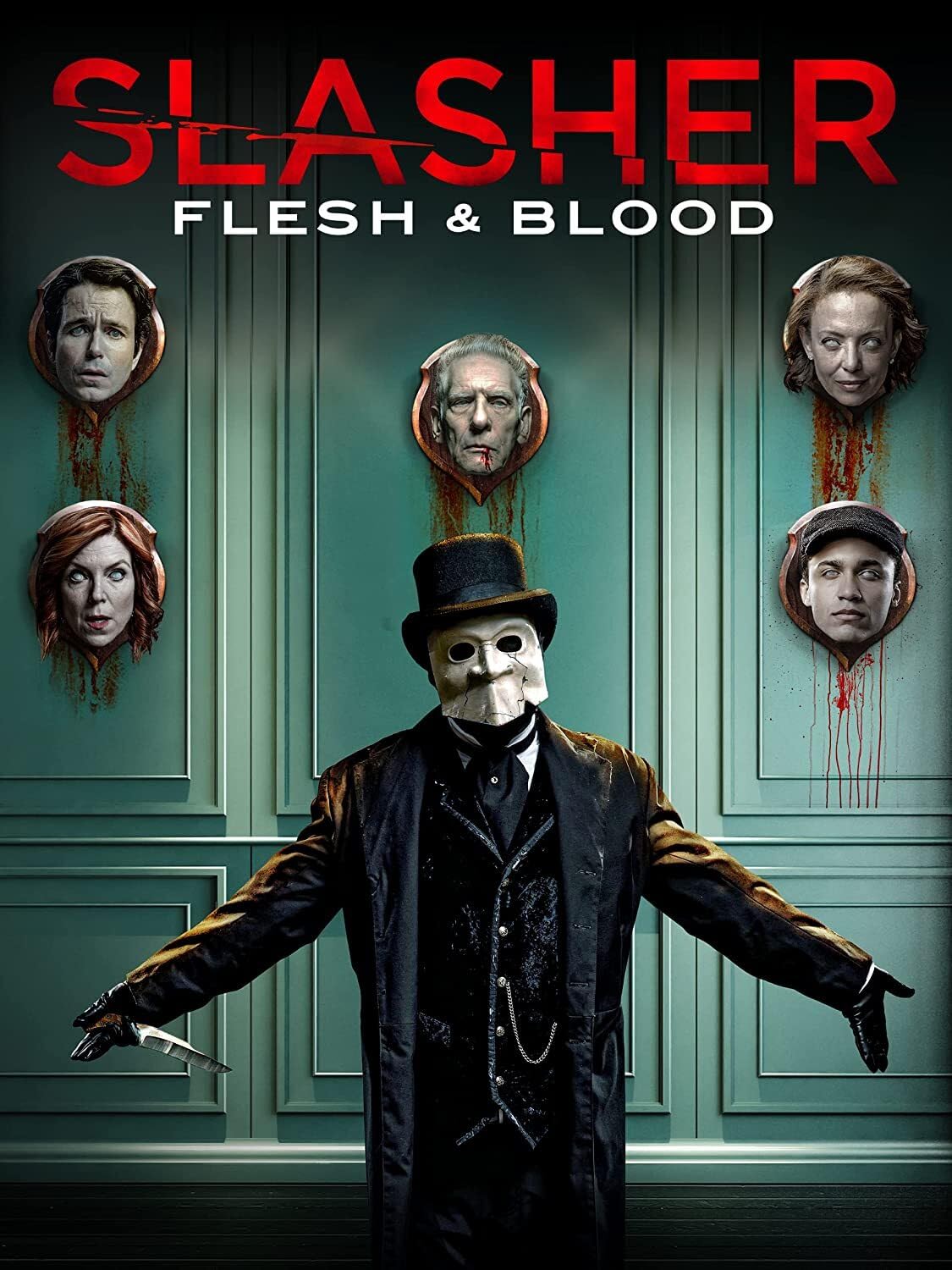 “Slasher” DVD cover featuring a masked figure and disembodied, bloody faces.