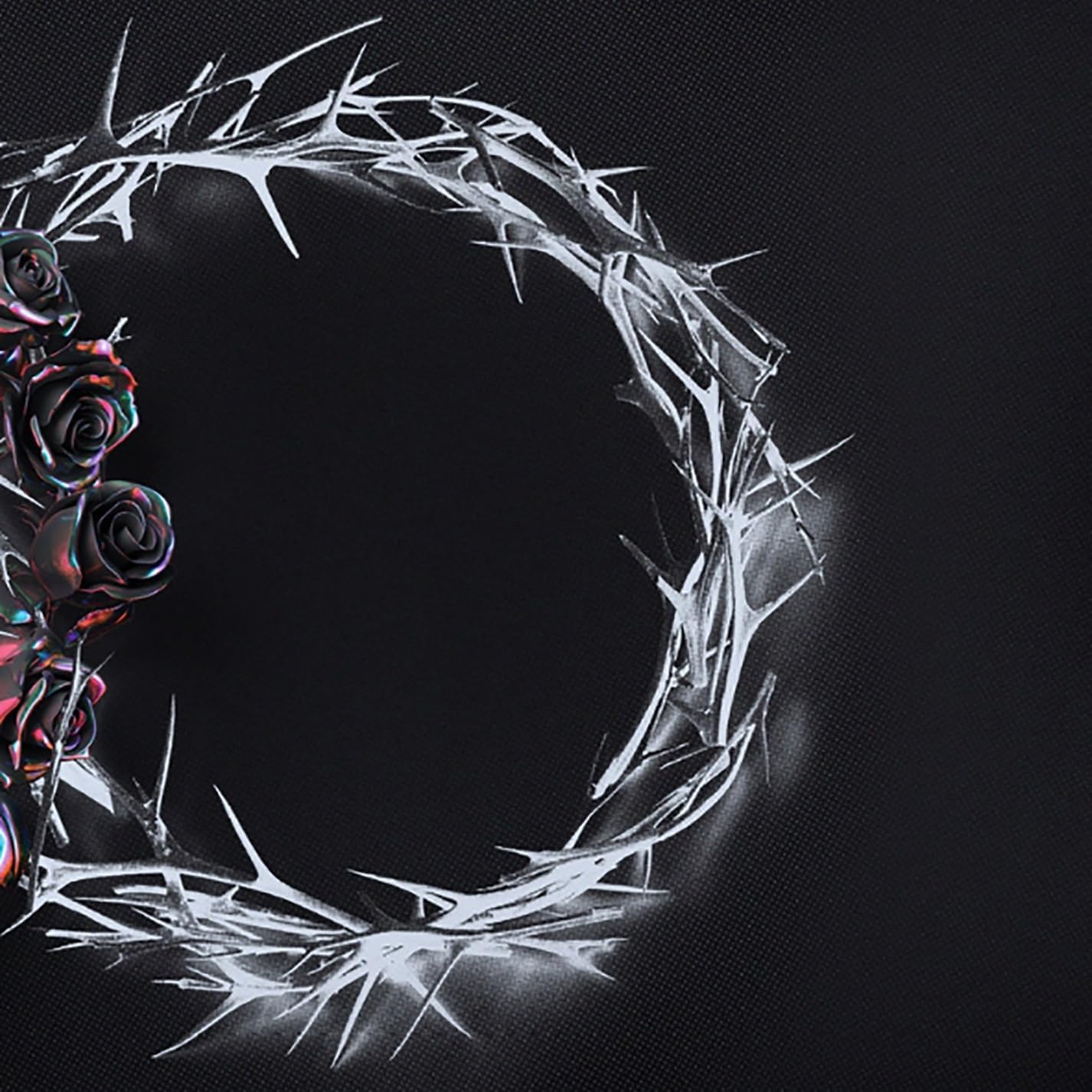 Black background with a thorny crown and dark roses, album art.