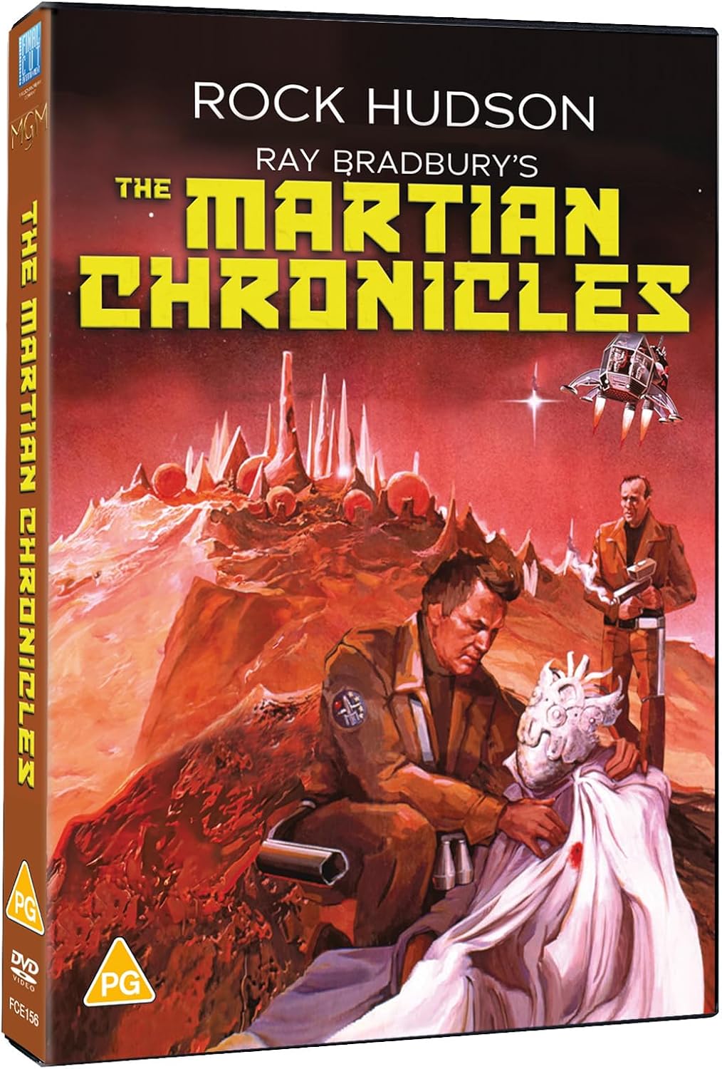 DVD cover art for The Martian Chronicles featuring a Martian landscape and two men.