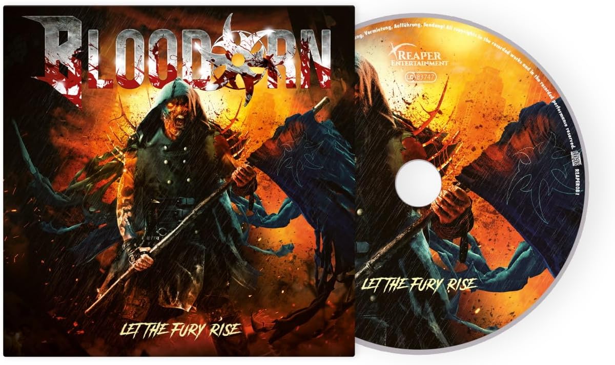 CD cover for Bloodorn’s “Let the Fury Rise” featuring a warrior illustration.