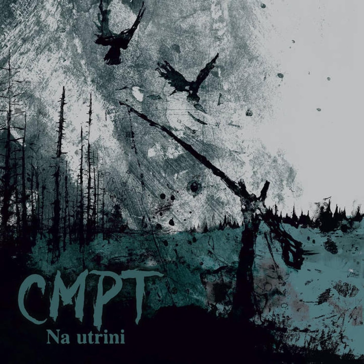 CD cover: dark forest scene with birds, text “CMPT Na utrini”.