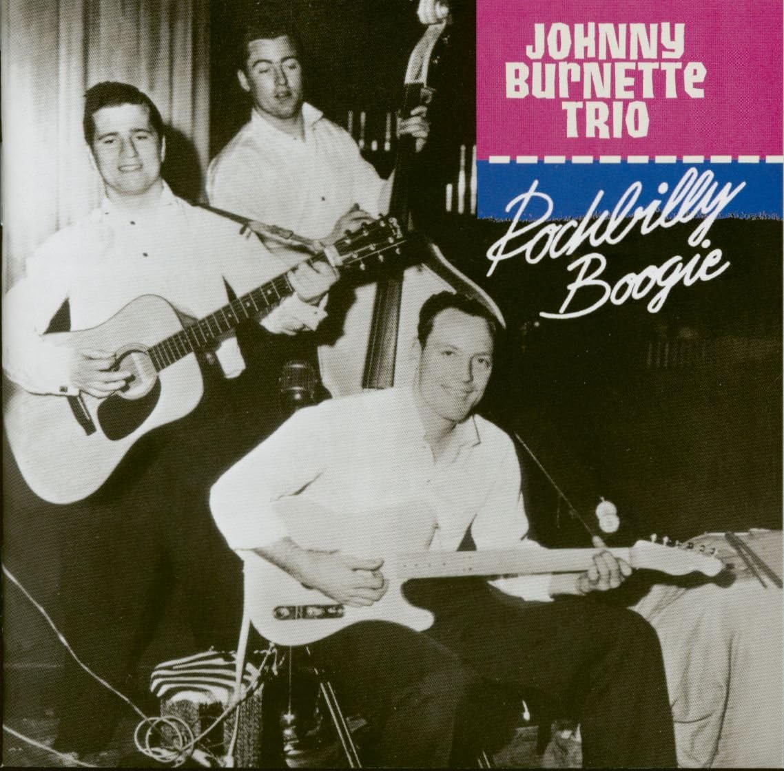 CD cover of Johnny Burnette Trio playing guitars, vintage style.