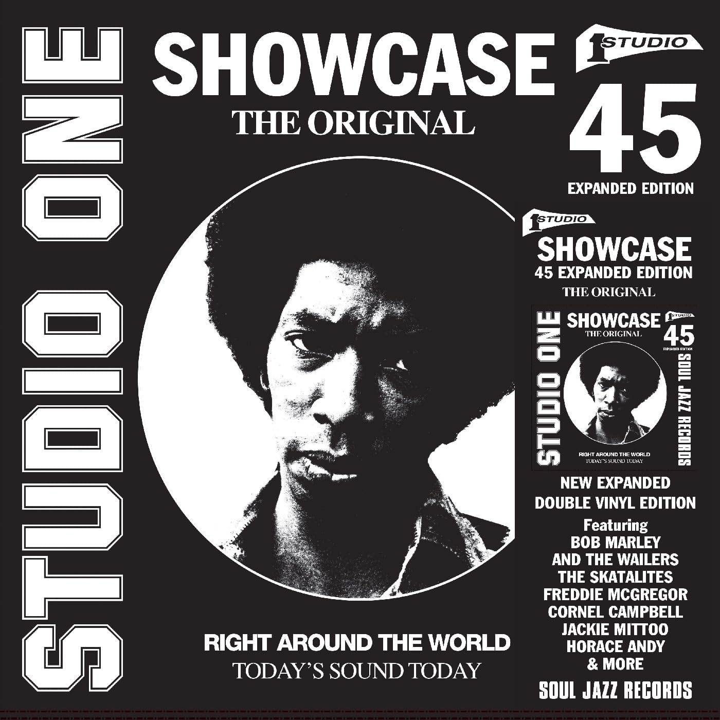 Black and white vinyl album cover featuring a portrait of a man with afro.