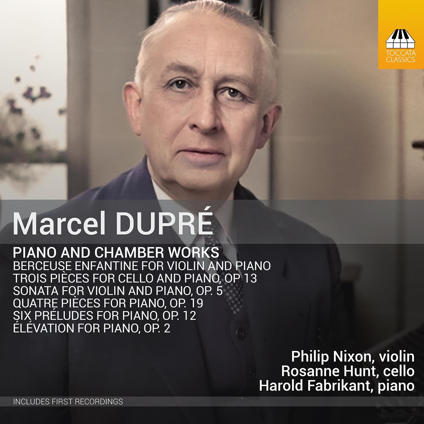 CD cover featuring portrait of composer Marcel Dupre, piano and chamber works.