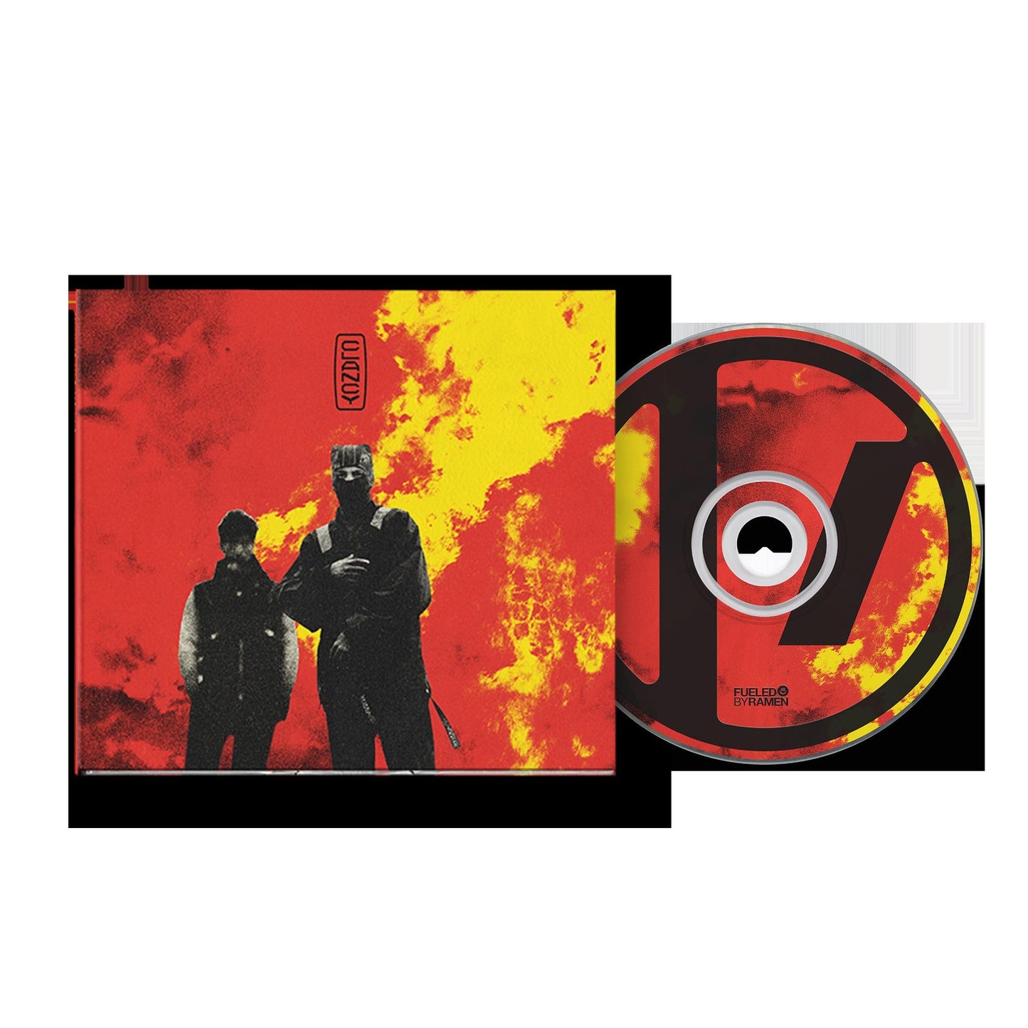 CD case for Twenty One Pilots’ “Clancy” with red and yellow cover art.