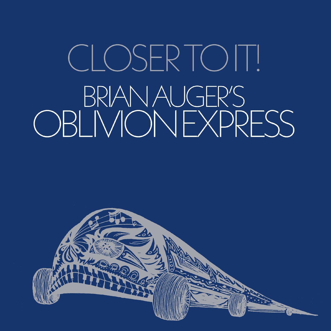 Album cover for Brian Auger’s Oblivion Express, featuring a decorated train.