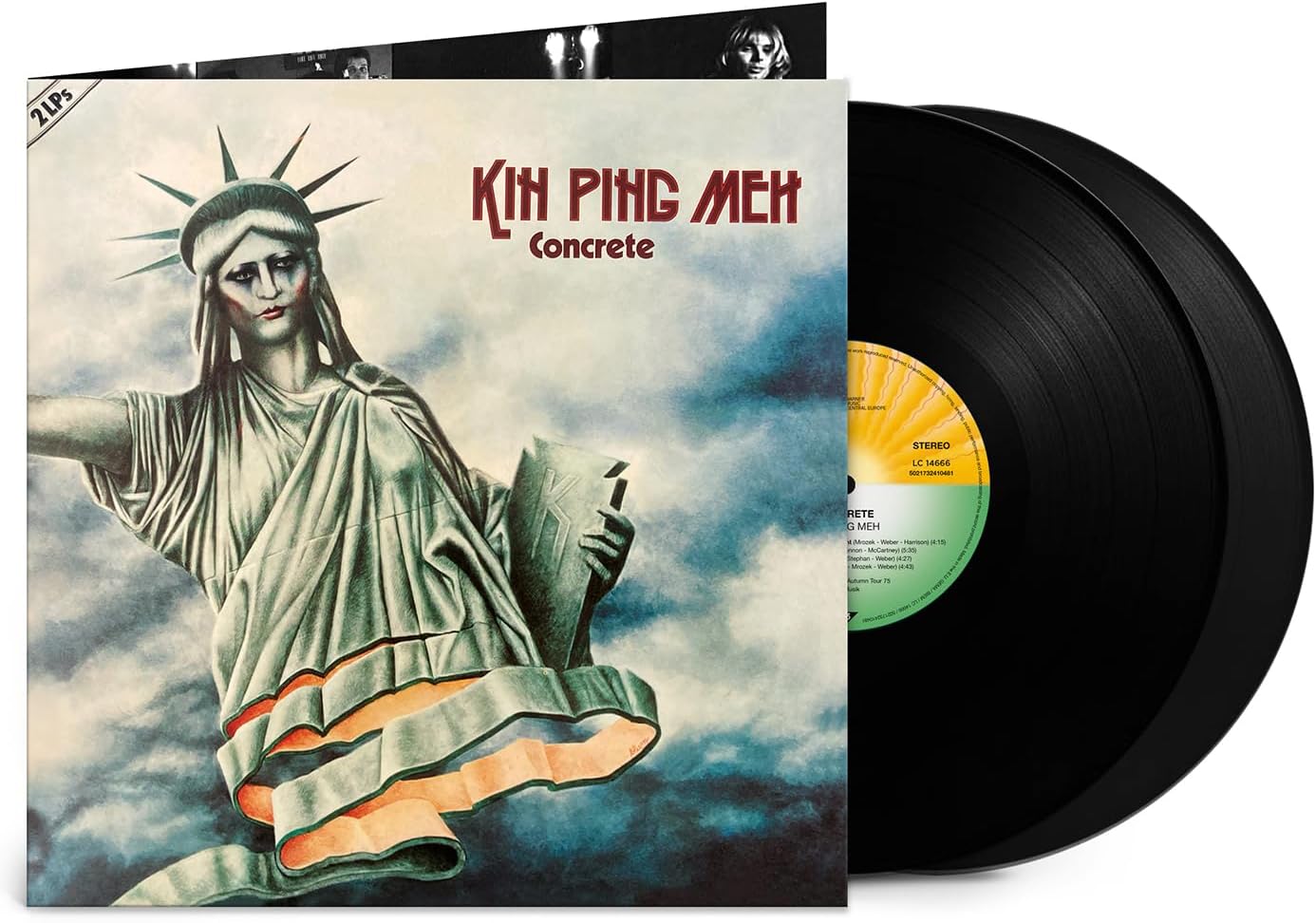 Vinyl record of Kin Ping Meh’s “Concrete” album with Statue of Liberty imagery.