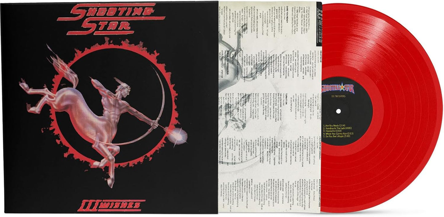 Red vinyl record of Shooting Star’s “III Wishes” with album artwork.
