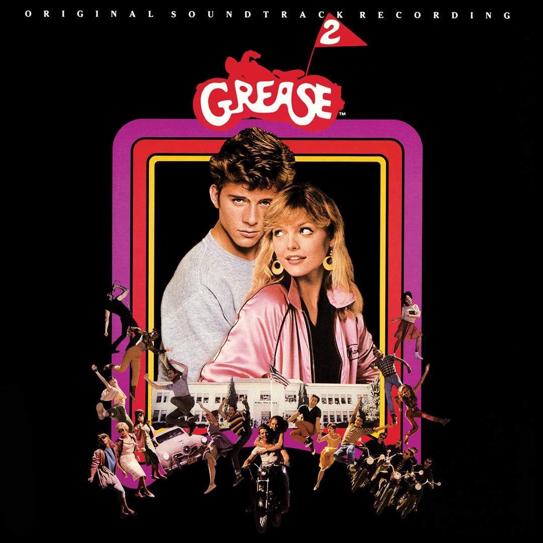 Grease 2 soundtrack album cover featuring Maxwell Caulfield and Michelle Pfeiffer.