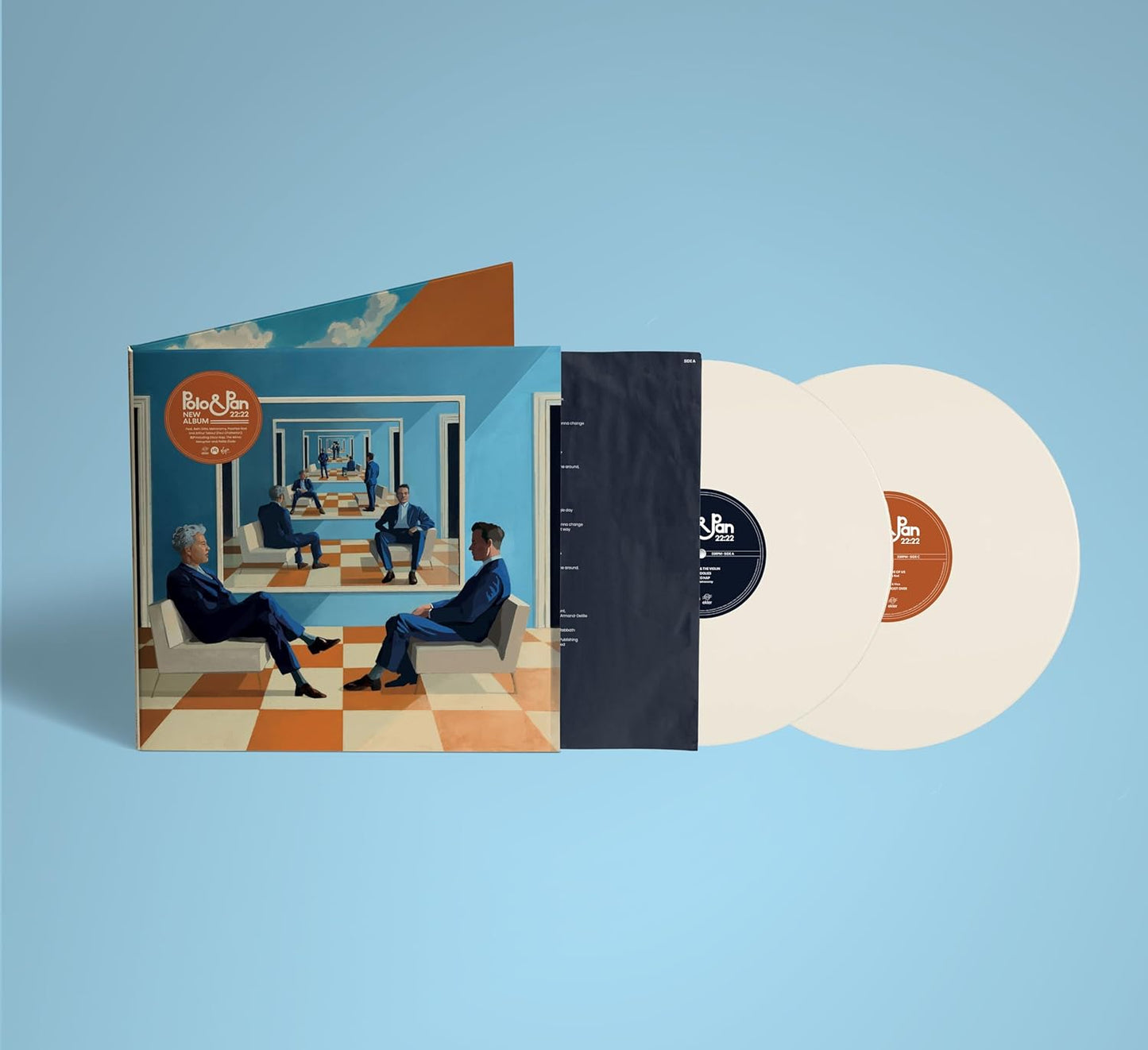 Polo & Pan "22:22" vinyl record with illustrated cover and white discs.