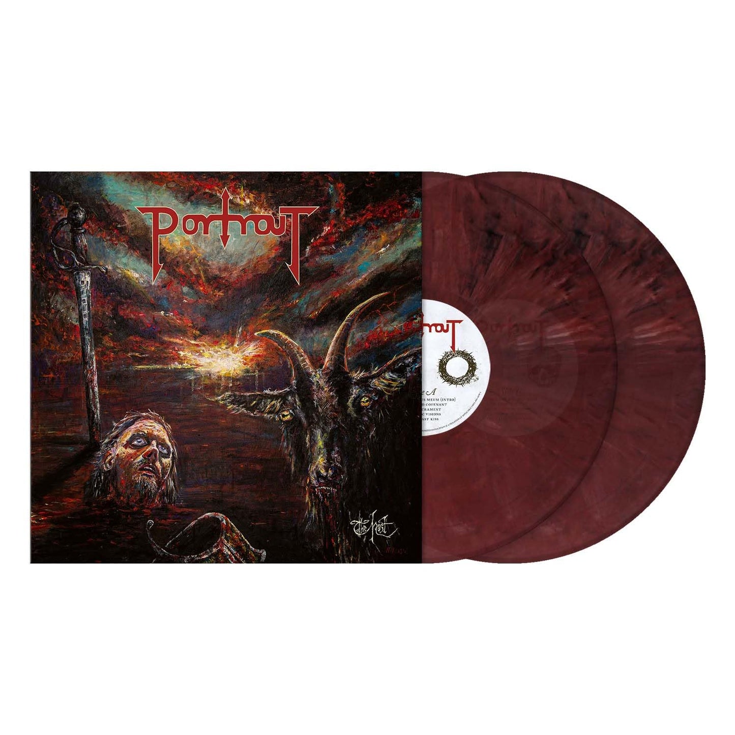 Portrait album "The Host" vinyl record with demonic imagery and red swirl.