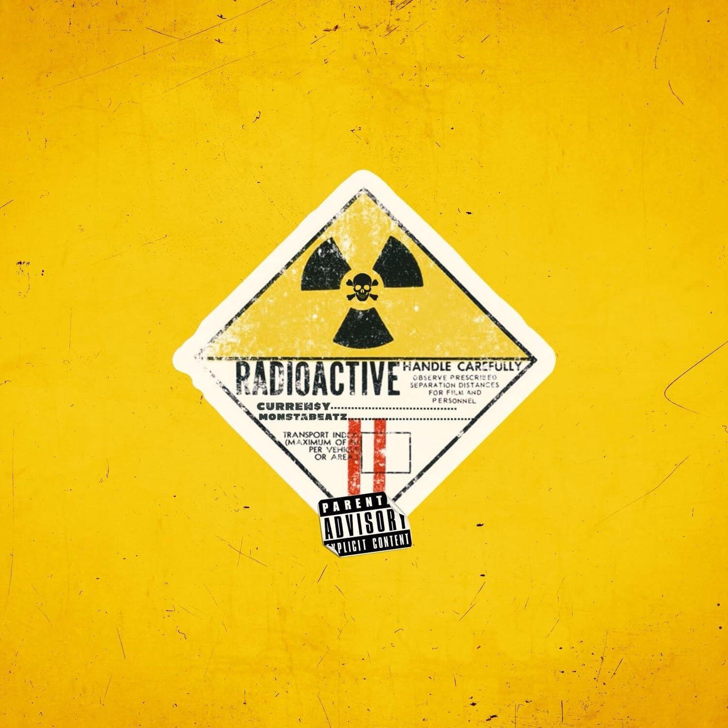 Yellow vinyl record cover with a radioactive hazard symbol and text.