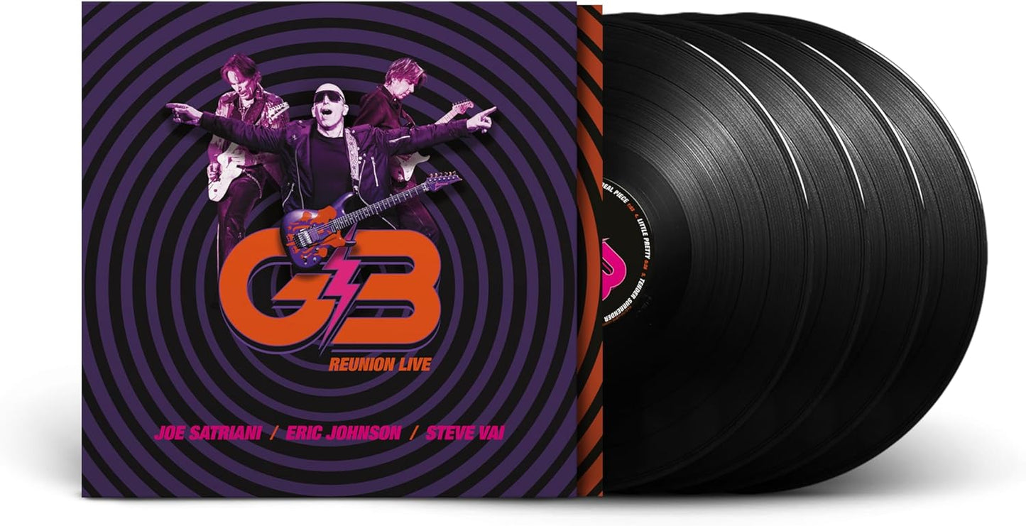 G3 Reunion Live vinyl record with band image on purple cover.