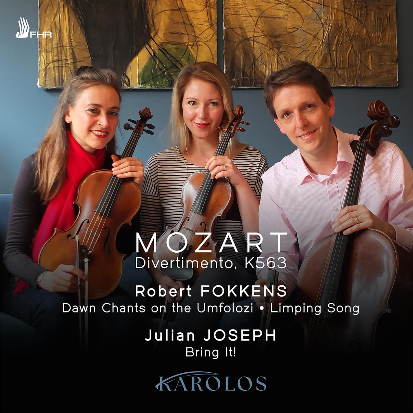 CD cover featuring three musicians with violas, text "Mozart" and "Karolos".