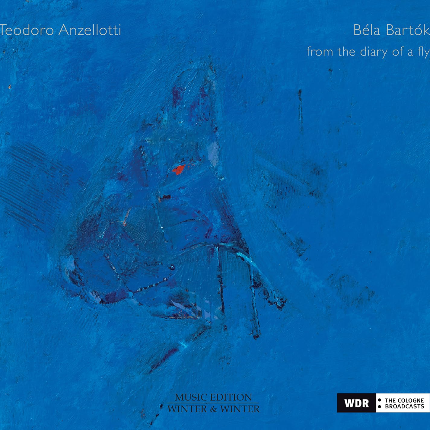 CD cover: abstract blue painting of a fly with piano keys.
