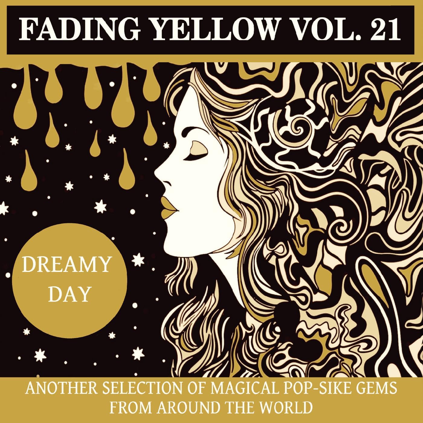 CD cover: woman’s face in gold, with dripping shapes and stars.
