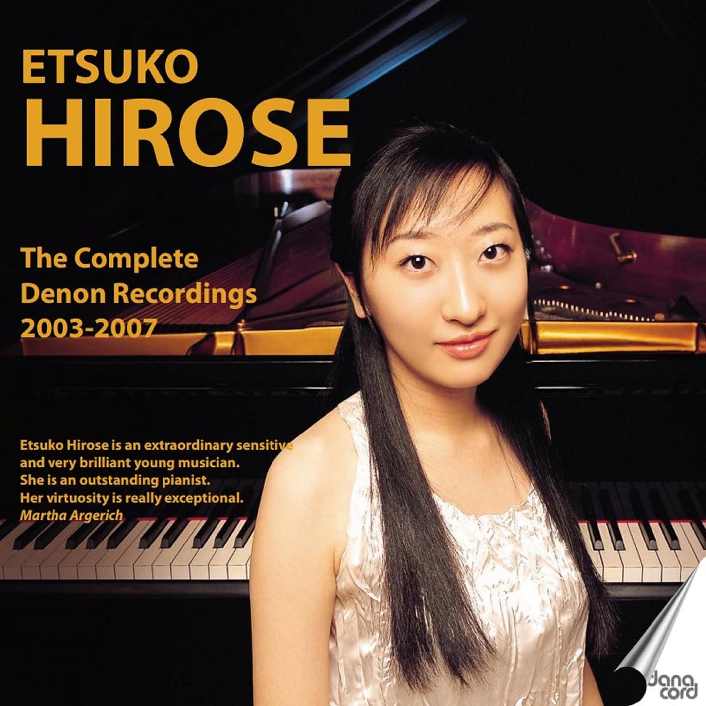CD cover featuring pianist Etsuko Hirose with a piano in the background.