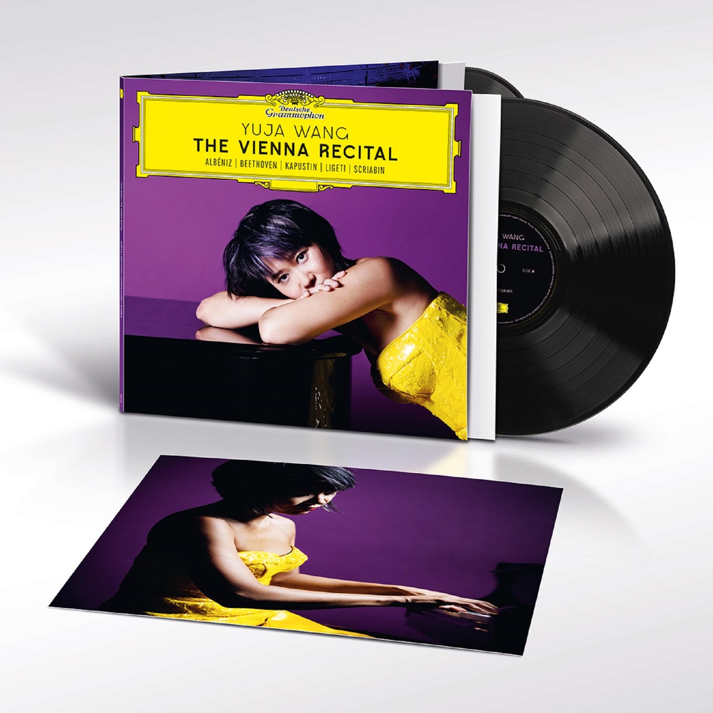 Yuja Wang The Vienna Recital vinyl record sleeve, disc, and insert on white background.