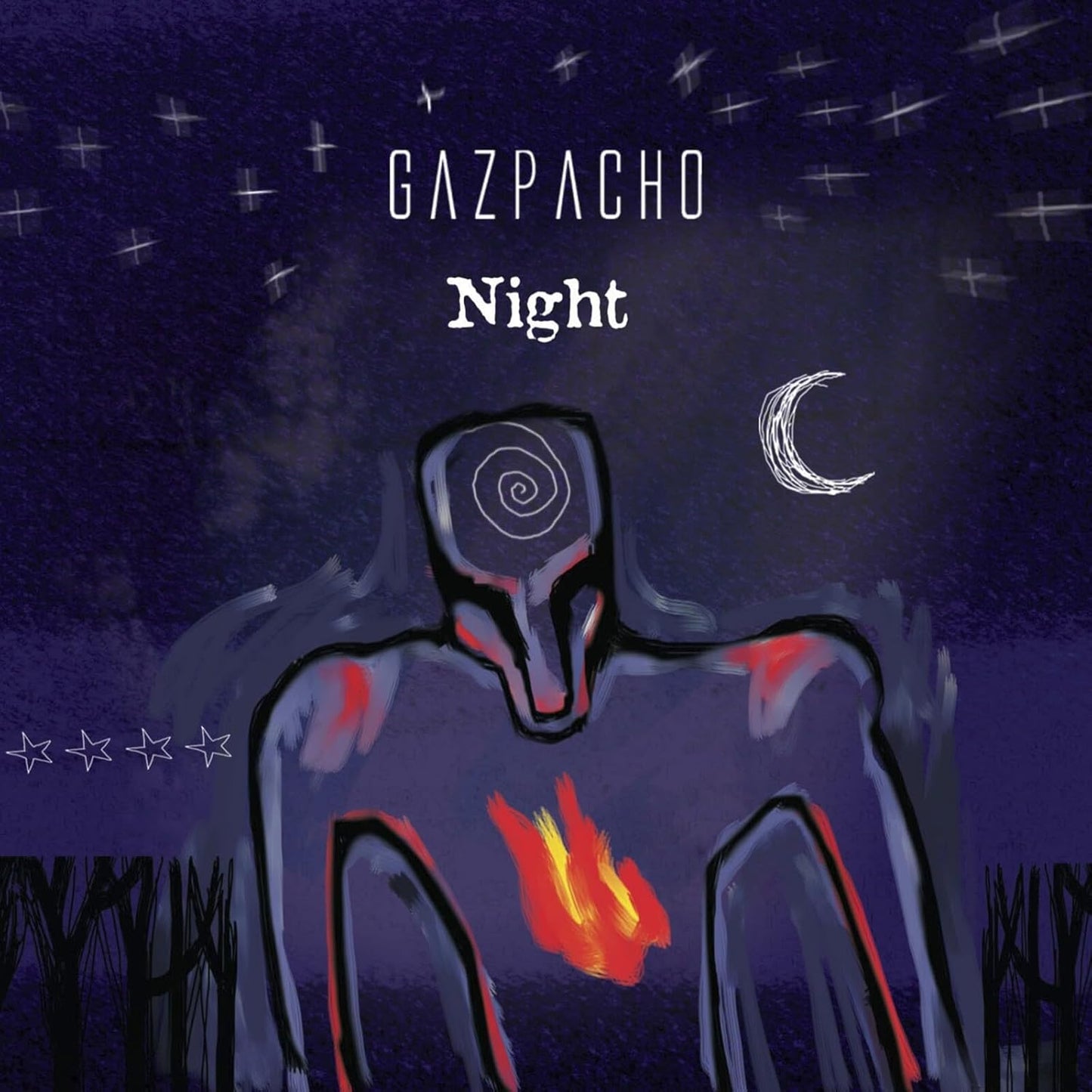 Album art showing a dark, stylized figure with a spiral head and fiery chest.