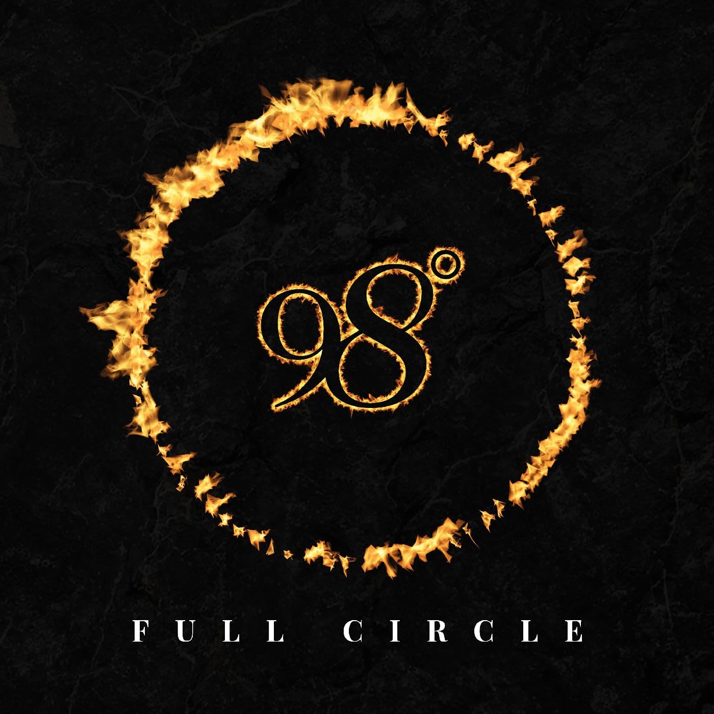Album cover for 98º’s “Full Circle” with a fiery circle design.