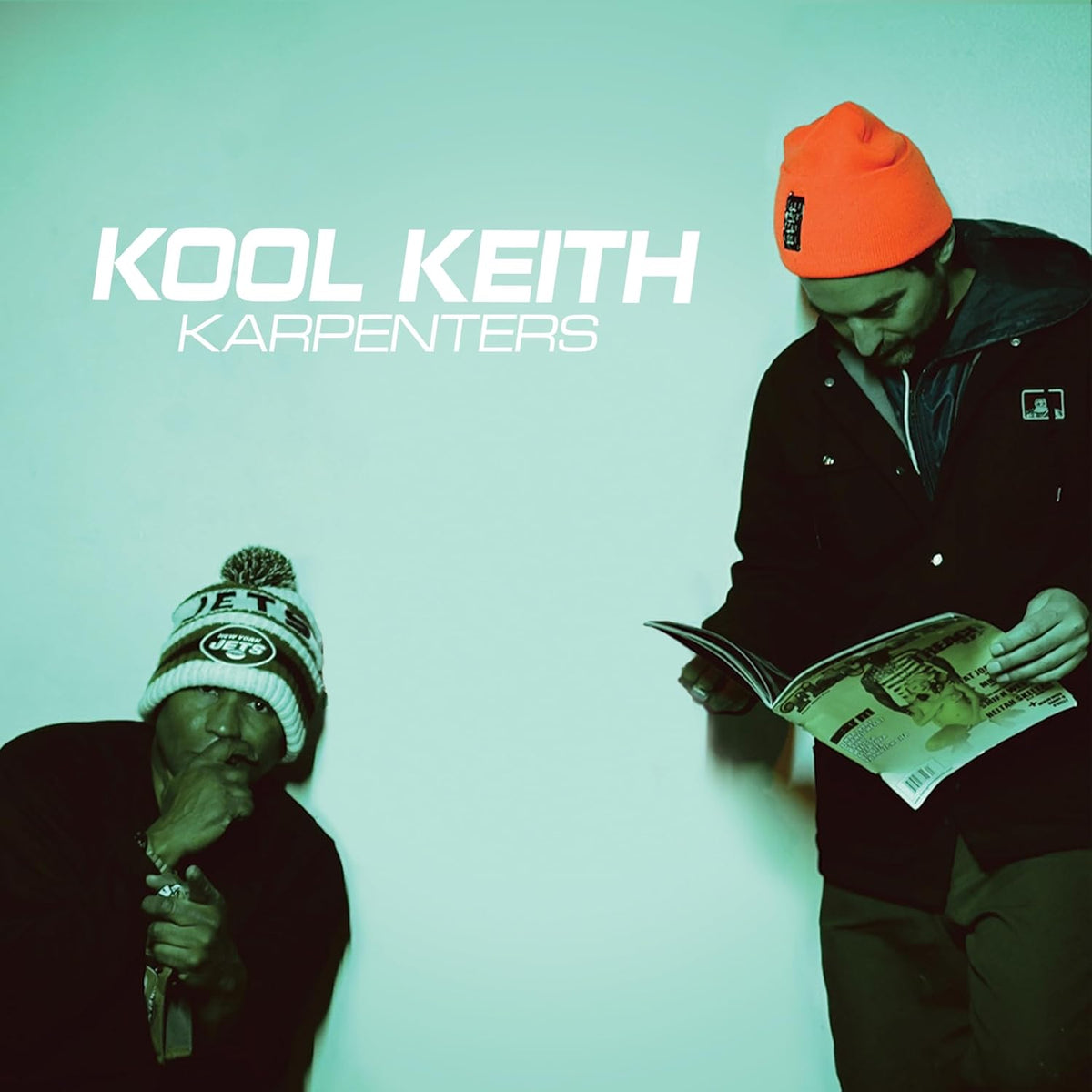 Album cover for Kool Keith’s “Karpenters” featuring two men and an open magazine.